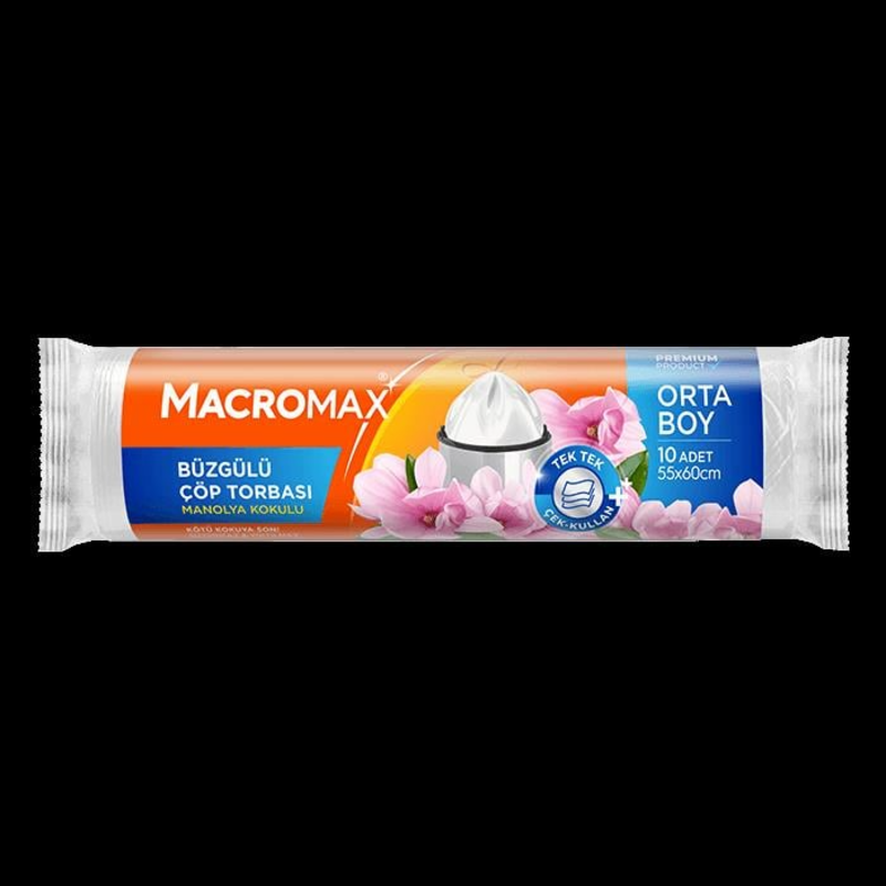 Macro Max Büzgülü Çöp Torbası Orta Boy (55x60cm) Papatya Kokulu 15 Adet — MACROMAX
