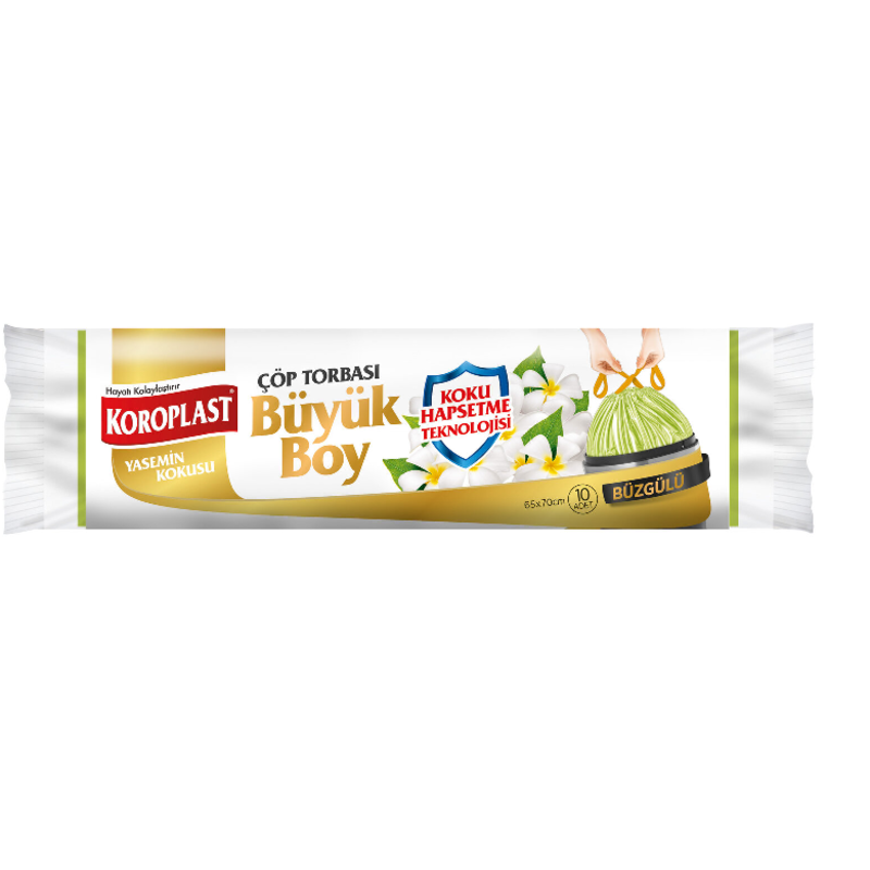 Koroplast Ekstra Güçlü Büzgülü Çöp Torbası Büyük 10'Lu — koroplast